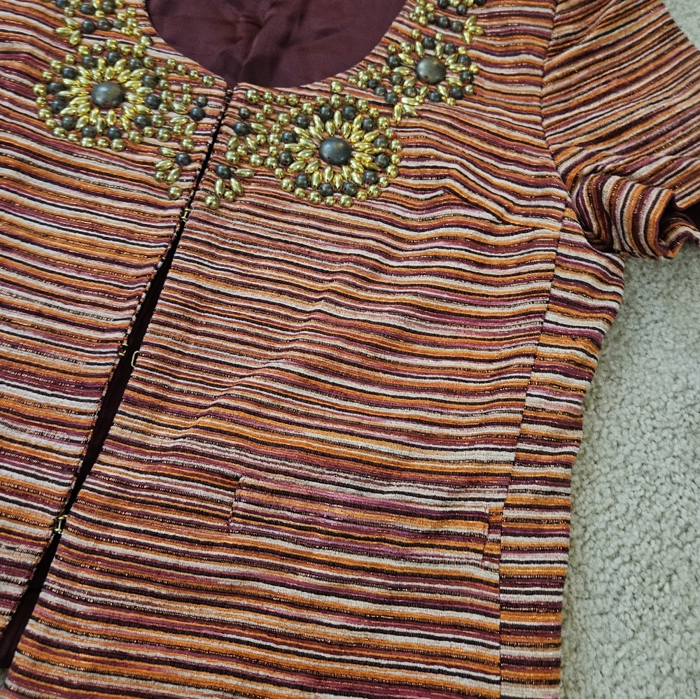 Boston Proper Women's Size 16 Embellished Striped Short Sleeve Jacket - Picture 4 of 13